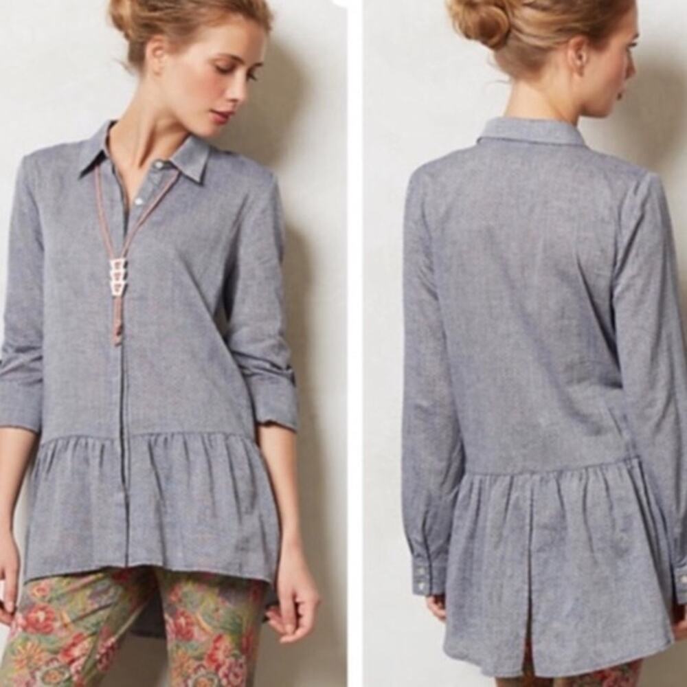 Anthropologie Sundays in Brooklyn Peplum Chambray Top